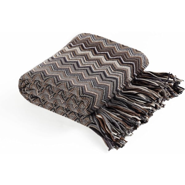 (Svart, 127 × 170 cm) Bohemian filt, svart stickad filt för