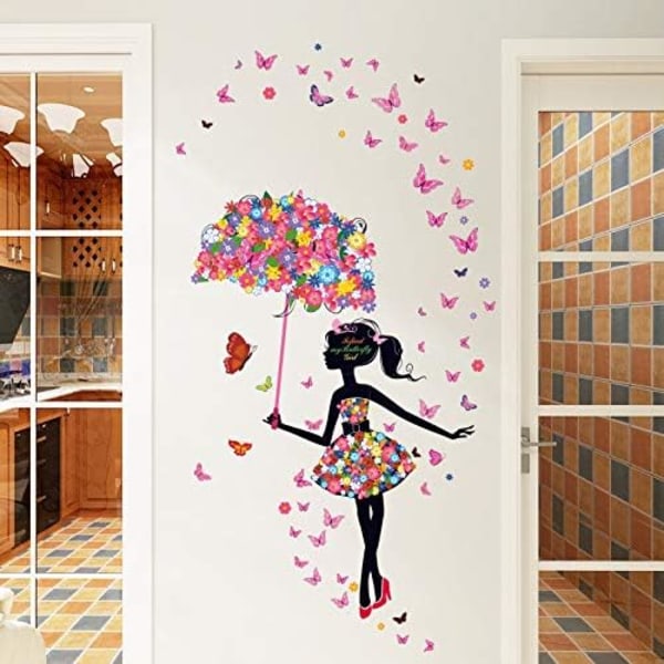 Romantisk dansande flicka Blomma Fairy Butterfly Avtagbara väggdekaler Dekaler Barn Baby Room Nursery DIY Dekorativa Butterfly Flower Fairy Stickers