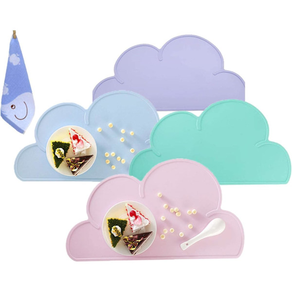4 set (grön+blå+rosa+lila) silikonunderlägg för barn, halkfria