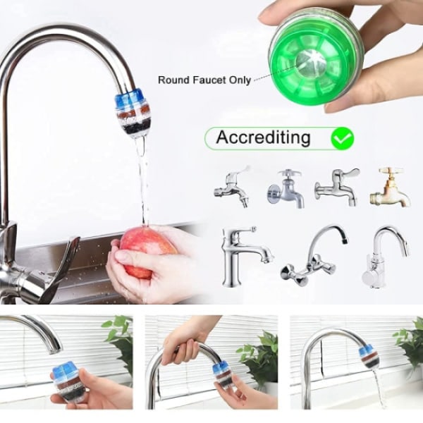 3-pack kranfilter anti-stänk aktivt kol 5-lagers vattenfilter
