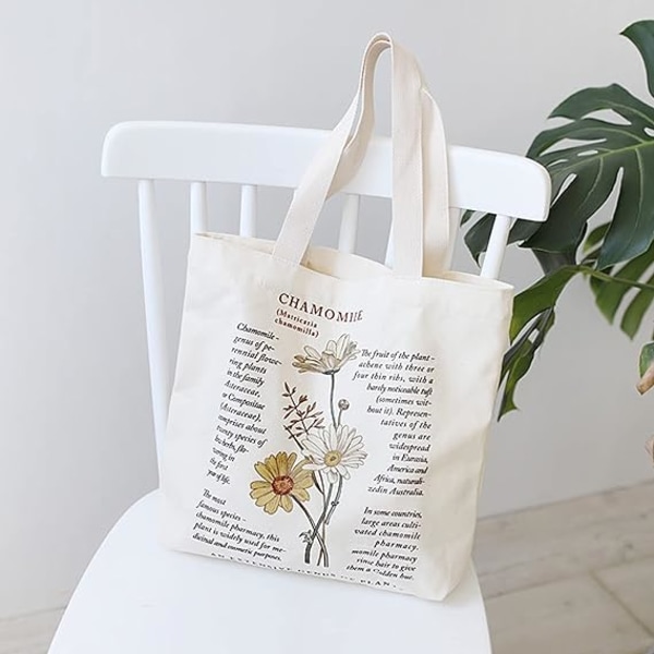 1 stk lerret skuldertasker gjenbrukbar lerretveske kamille tote bag w
