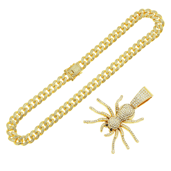 Gull 1 Hip Hop Iced Out Spider Anheng Halskjede med Micropave Si