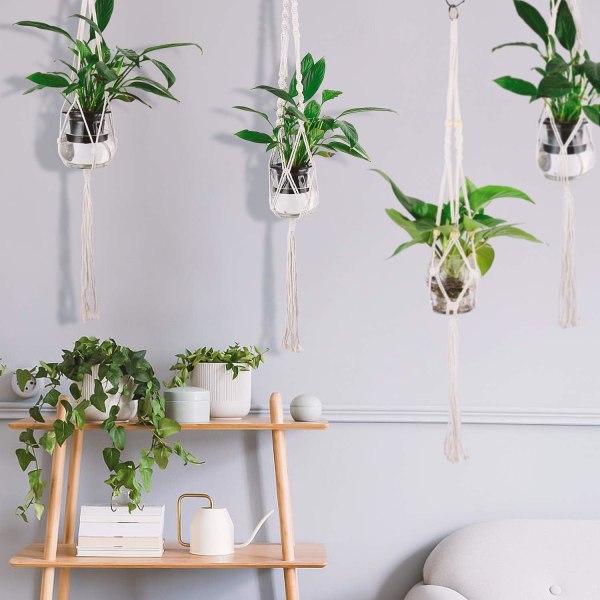 4 stk. Macrame planteophæng, reb planteophæng macrame plantepot H