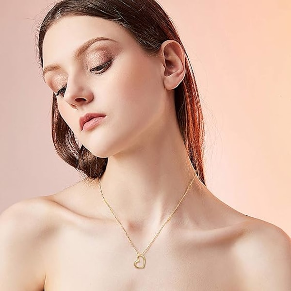 Halsband i guld med hjärtformad form, vackert kärlekssmycke, till fru/mamma/