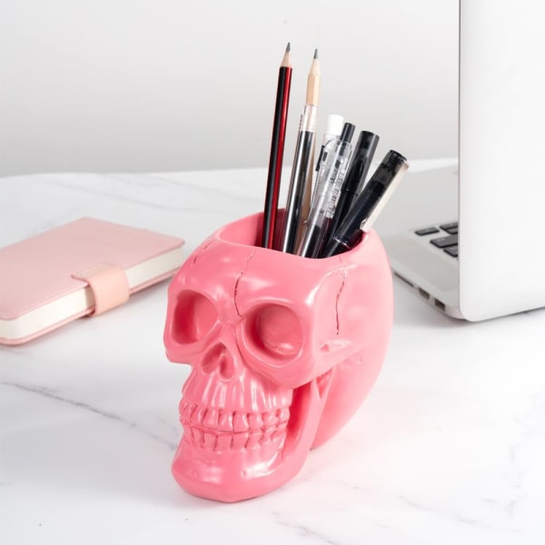 Pink Skull Penna och pennhållare, Skull Nyckelring, Makeup Brush Ho