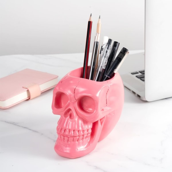 Vaaleanpunainen Skull-kynä ja kynäteline, Skull-avaimenperä, meikkisivellin Ho