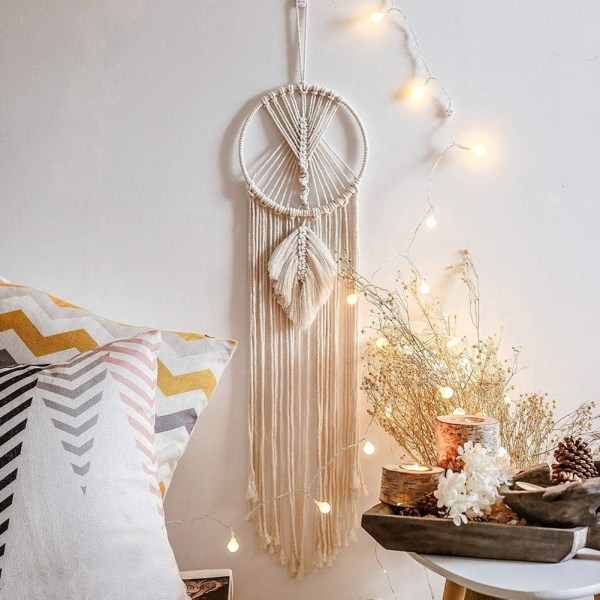 Boho Macrame Dream Catcher tyttöjen huoneeseen, Dream Catcher Pomilla