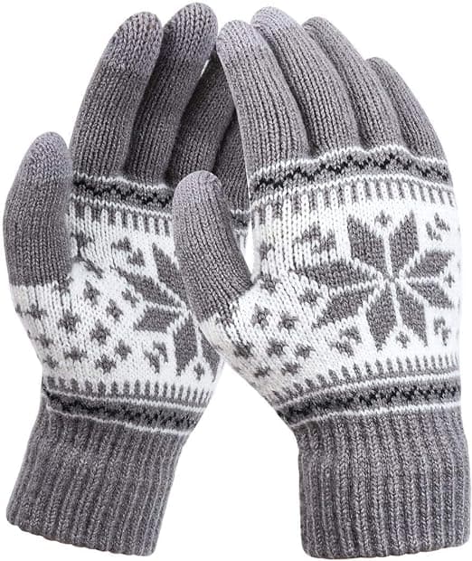 Touchscreen-handskar för kvinnor, 1 par stickade handskar för att hålla värmen, unisex-vantar, touchscreen-vantar, varma vantar, snöblommönster (grå)