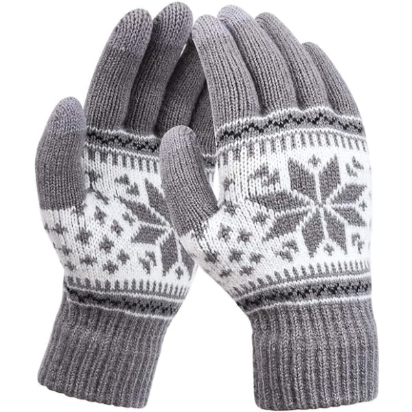 Touchscreen-handsker til kvinder 1 par strikkede handsker til at holde varmen Unisex-vanter Touchscreen-varmevanter Sne-blomsterprint (grå)