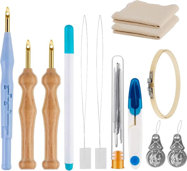 Punch nålebroderi kits justerbart punch nål værktøj, træ