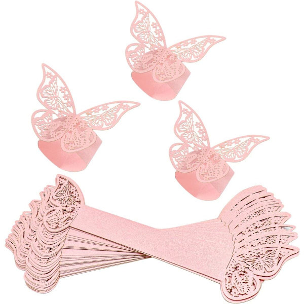 Sett med 30 (rosa) skinnende reflekterende sommerfuglpapir hule servietter R