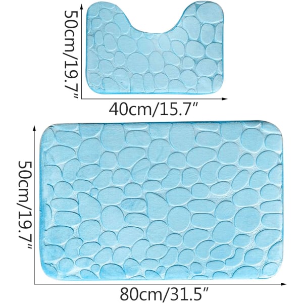 2-pack halkfria badrumsmattor mjuka piedestal badrumsmattor absorberande toalettmattor U-formad toalettmaskin tvättbar himmelsblå