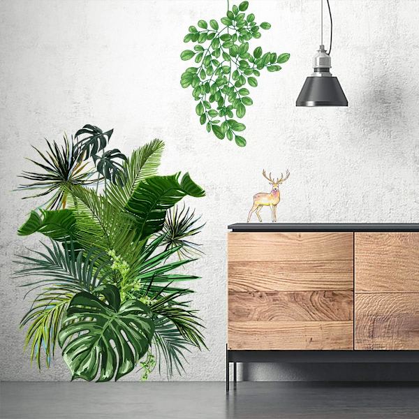 DIY veggklistremermerke tropiske planteblader palmetre veggmalerier flyttbare W