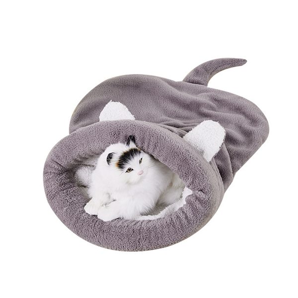Blød fleece kattesovepose, varmt vaskbart kæledyrsseng, katte- og kennel-snugglepose tæppepude, lukket kennel, grå, 50*40cm