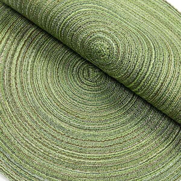 Set med 6 gröna runda placemats, tvättbara flätade bomullsch
