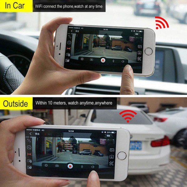 Dash Cam 1080P WiFi 170° Vidvinkel Wdr Cam Dash Cam Bil Dvr Driv