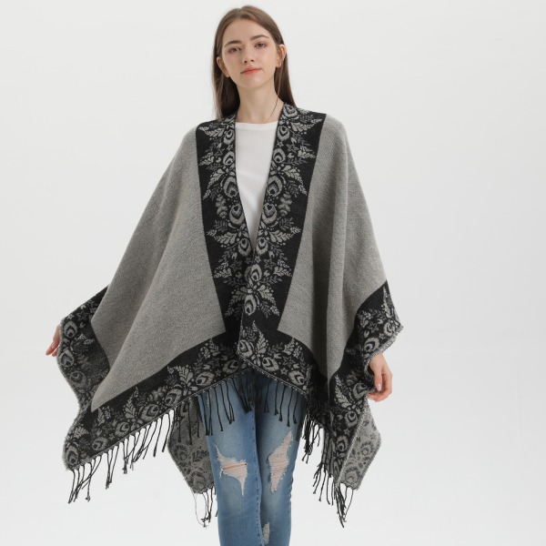 Grå Sjal Damemote Gate Jacquard Split Varm Frakk Utendørs