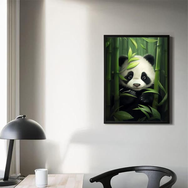 30*40CM 5D Diamantmålningssats, Grön Bambu Panda Full Rhinesto