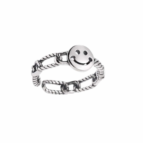 2 stk. gotiske S925 kno-ringe sæt Smiley finger ring med kæde kvast halvåben midi ring til kvinder eller mænd (A + B)