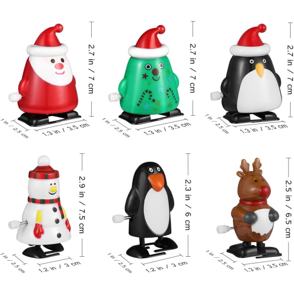 Funny Santa Claus Christmas Wind Up Toys Penguin Elk Snowman Clock Walking Toys for Festive Party 6 Packs