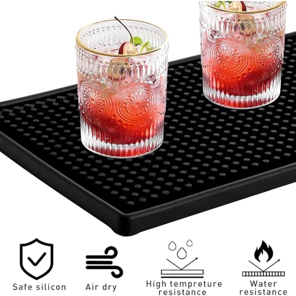 Gummibarmatte, 30*15cm Svart Bar Service Spill Matte Tørkematte, 1 stk