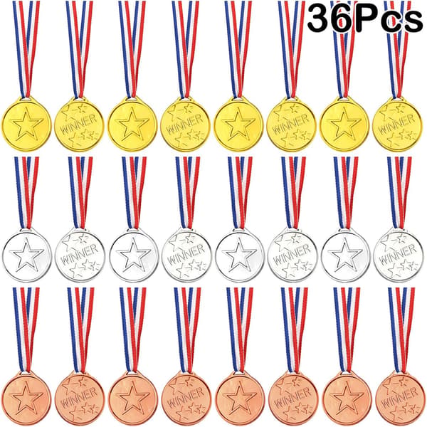 Vinnare medaljer Barn plast guldmedaljer Silvermedaljer och brons M