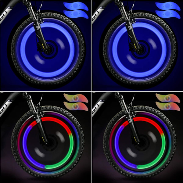 LED-hjulbelysning (blå + flerfärgad) set med 8, cykelhjulsekrar