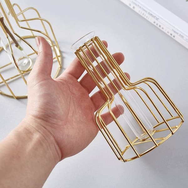 2PC Guld Blomster Vase til Midterstykker Hjemmeindretning, Klart Glas Tes