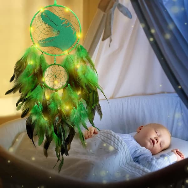 Dinosaur Dream Catcher til børn, Feather Dream Catcher med LED L
