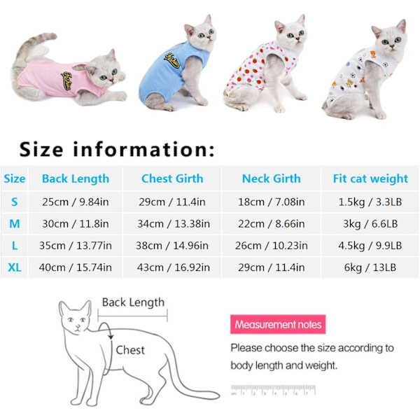 Cat Recovery Suit för buksår eller hudsjukdomar, E-halsband