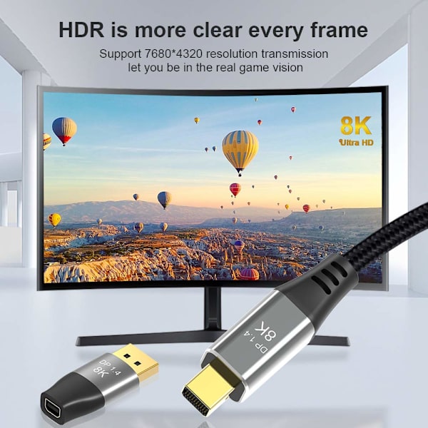 Mini DP till DisplayPort 8K-kabel 8K(7680x4320)@60Hz 4K@144Hz Displ