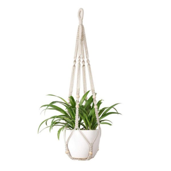Macrame växt hängare inomhus hängande planter korg med träpärla