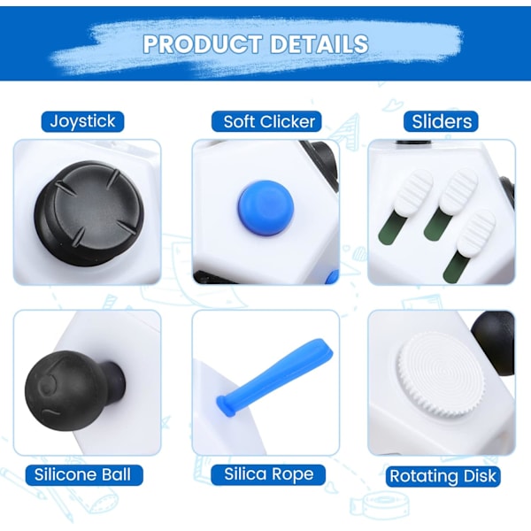 12-sidig Fidget Cube-leksak, stressavlastande kub med sensoriska fingrar