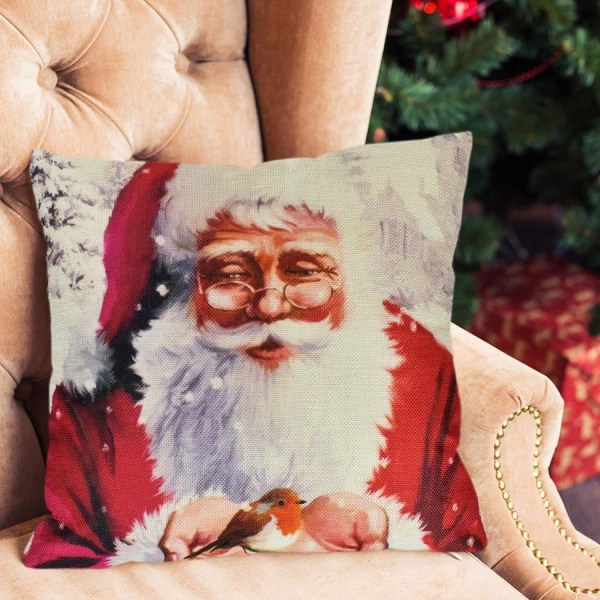 4pcs Christmas Pillow Case Cotton Linen Cushion Covers Cute Cartoon Christmas Pillow Decoration 45x45cm for Cars Sofas