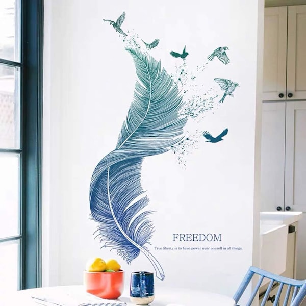FEATHER seinätarrat sinisenä (123×71 cm) I koristeelliset seinätarrat