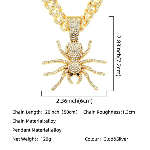 Hopea 1 Hip Hop Iced Out Spider -riipus kaulakoru Micropave-tekniikalla