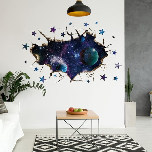 3D Galaxy Väggdekaler Blå Kosmisk Vintergatan Simulerad Spricka Hål