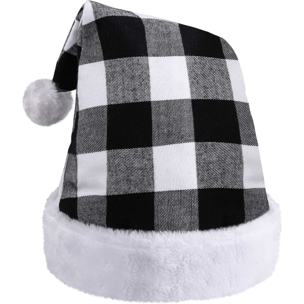 Aikuisten joulupukin hattu samettipunainen musta ruudullinen joulujuhlatarvikkeet Joulupukin hattu Mustavalkoinen ruudullinen aikuisten hattu jouluhattu (mustavalkoinen)