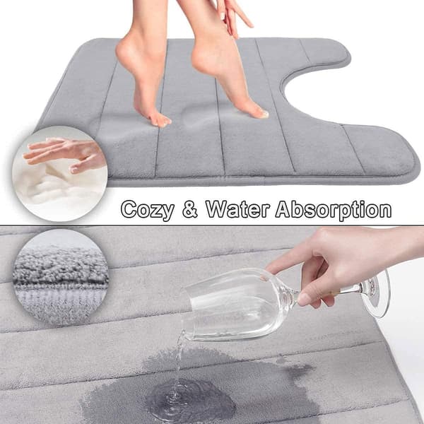 Grå U-formet bademåtte i memory foam, maksimalt absorberende, blød og behagelig