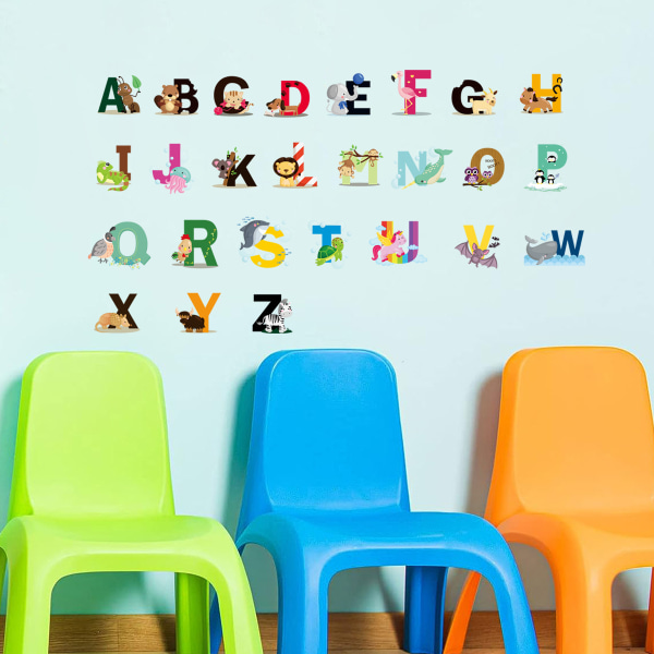 26 engelske alfabetklistermærker til børneværelse børnehave wal