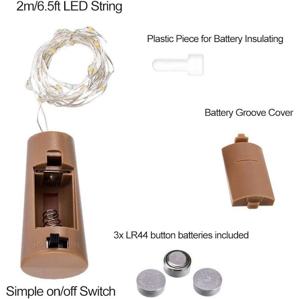 Vinflaska lampa fe lampa koppartrådslampa korklampa kedja DIY dekoration jul 9 stycken 2 meter 20 lampfärger