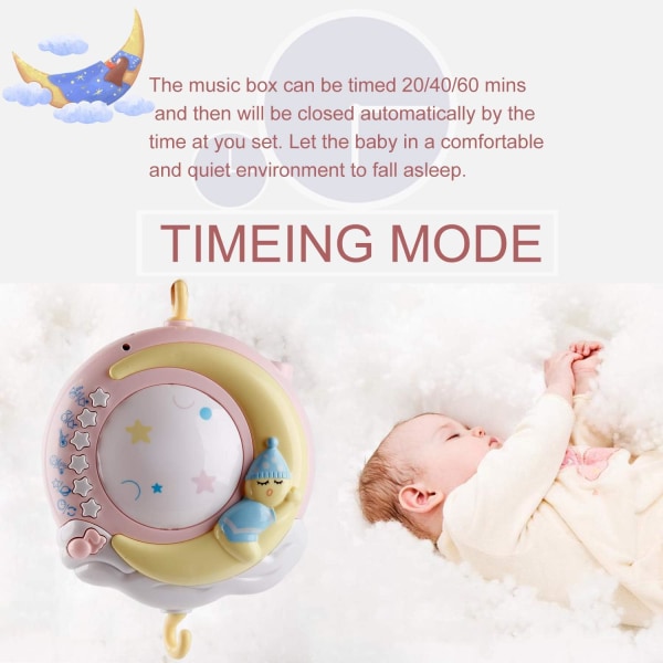 (Rosa) Baby Mobile Vugge med Timer Funksjon, Projektor og Lys