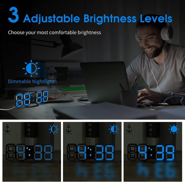 3D LED Digital Väggklocka, Digital Klocka, 3D LED Alarm
