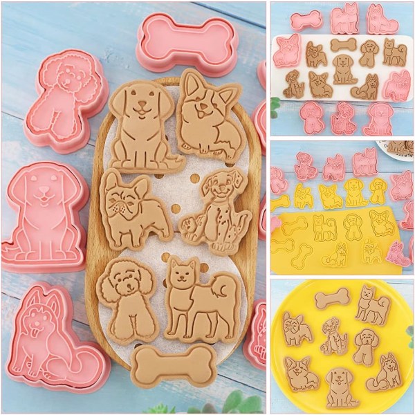 Dog Cookie Cutters, 8-delad Cookie Cutter Set, Hund, Plast Bisc