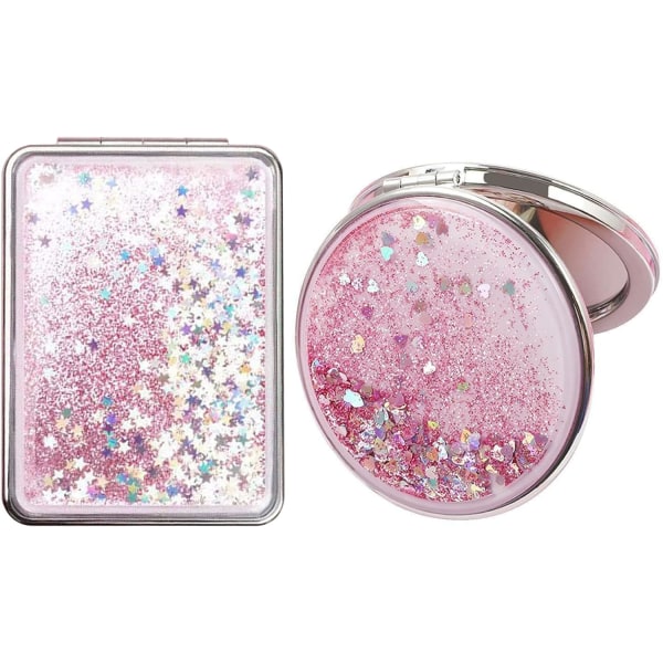 (Pink Suit) Lille lommespejl, lille spejl, håndspejl, portab