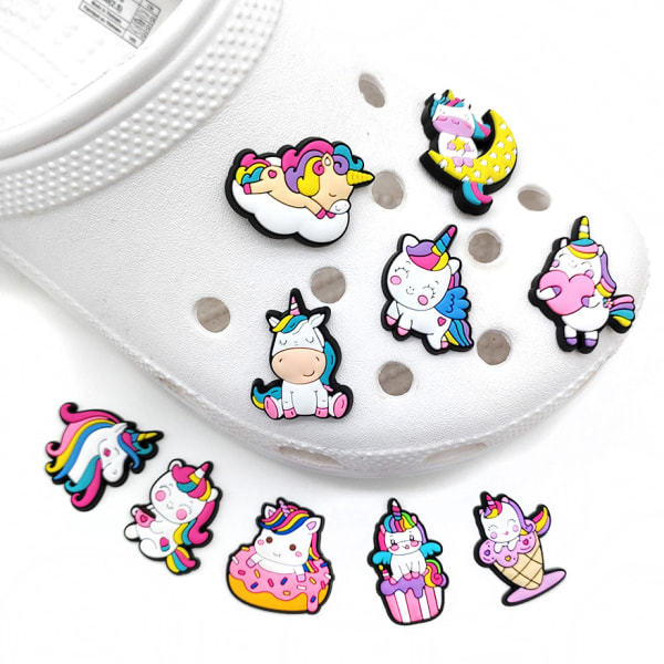 10 söta tecknade Unicorn Series Crocs Skor Blomma Dekorativ Buck