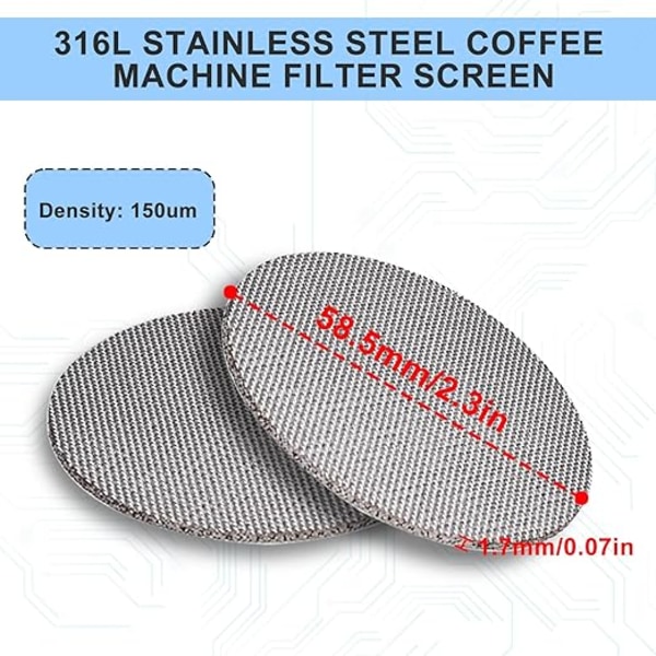 2pcs 58.5mm Espresso Screen - 1.7mm Coffee Strainer, 150μm, Reusa