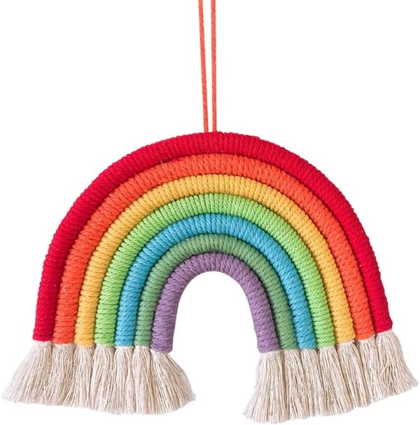Regnbue Makrame Vegg Henge, Gobelin for Boho Dekorasjon Gutter R