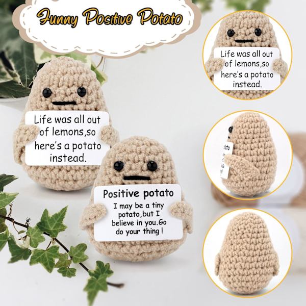 2 stk Mini Funny Positive Life Kartoffel, 3 Tommer Interessant Strikket