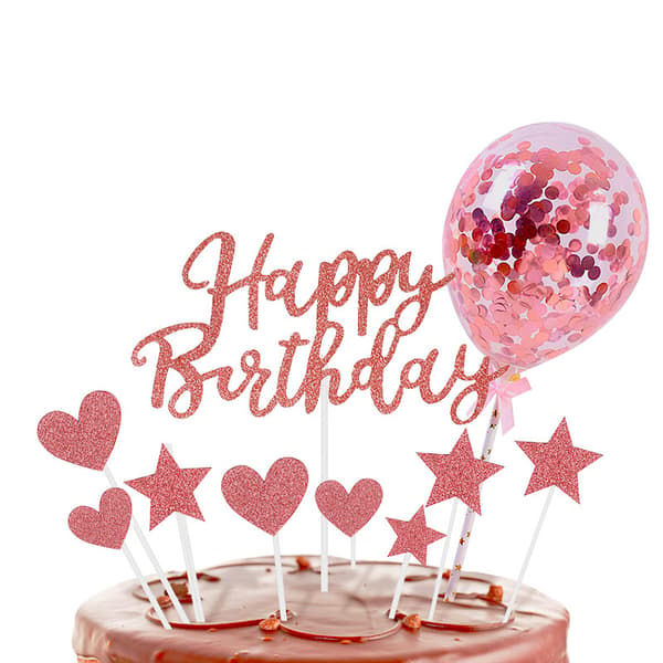 Gratulerer med dagen kakepynt gull rosegull, jenter bursdagskake til